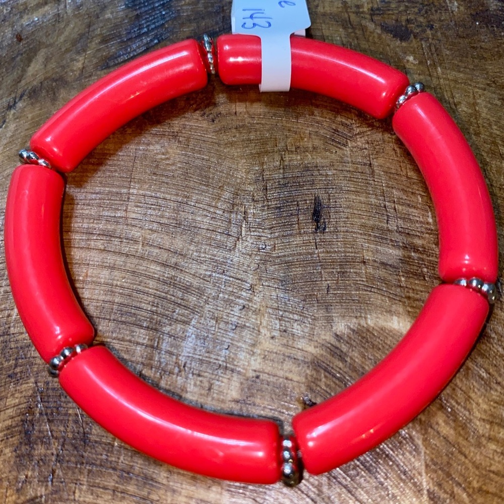 NWT Red Acrylic Tube Stackable Handmade Bracelet with Silver